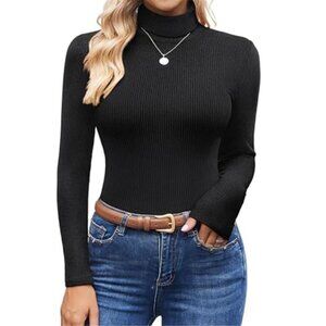 Women's Turtleneck Shirts Ribbed Pullover Sweater Long Sleeves Tops